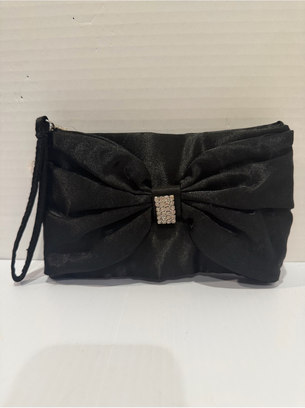 Vtg Black Evening Bag Zipper Top Jeweled Detail NWT 7 1/2” X 5”
